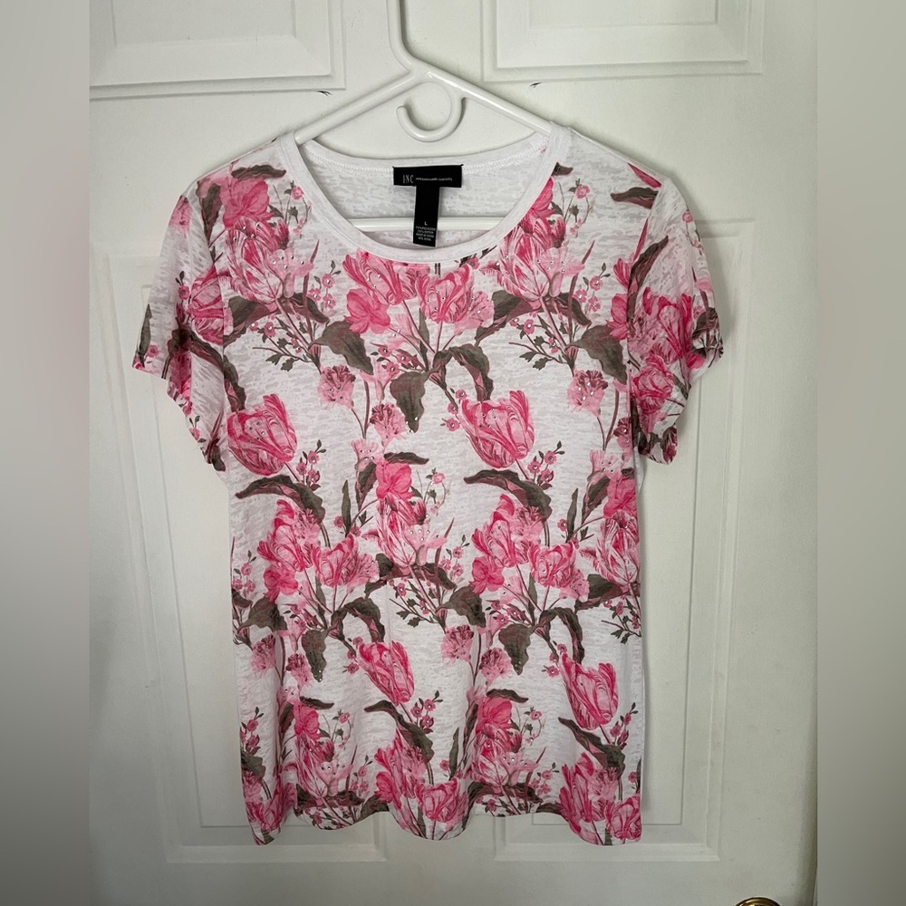 INC International Concepts Pink Floral Short Sleeve Top